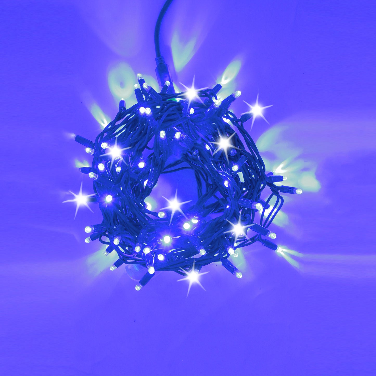 Stringa 10m 230V con flash | cavo blu | catena 120 led (20 flash)