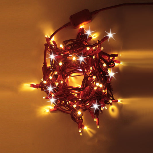 Stringa 10m 230V con flash | cavo rosso | catena 120 led (20 flash)