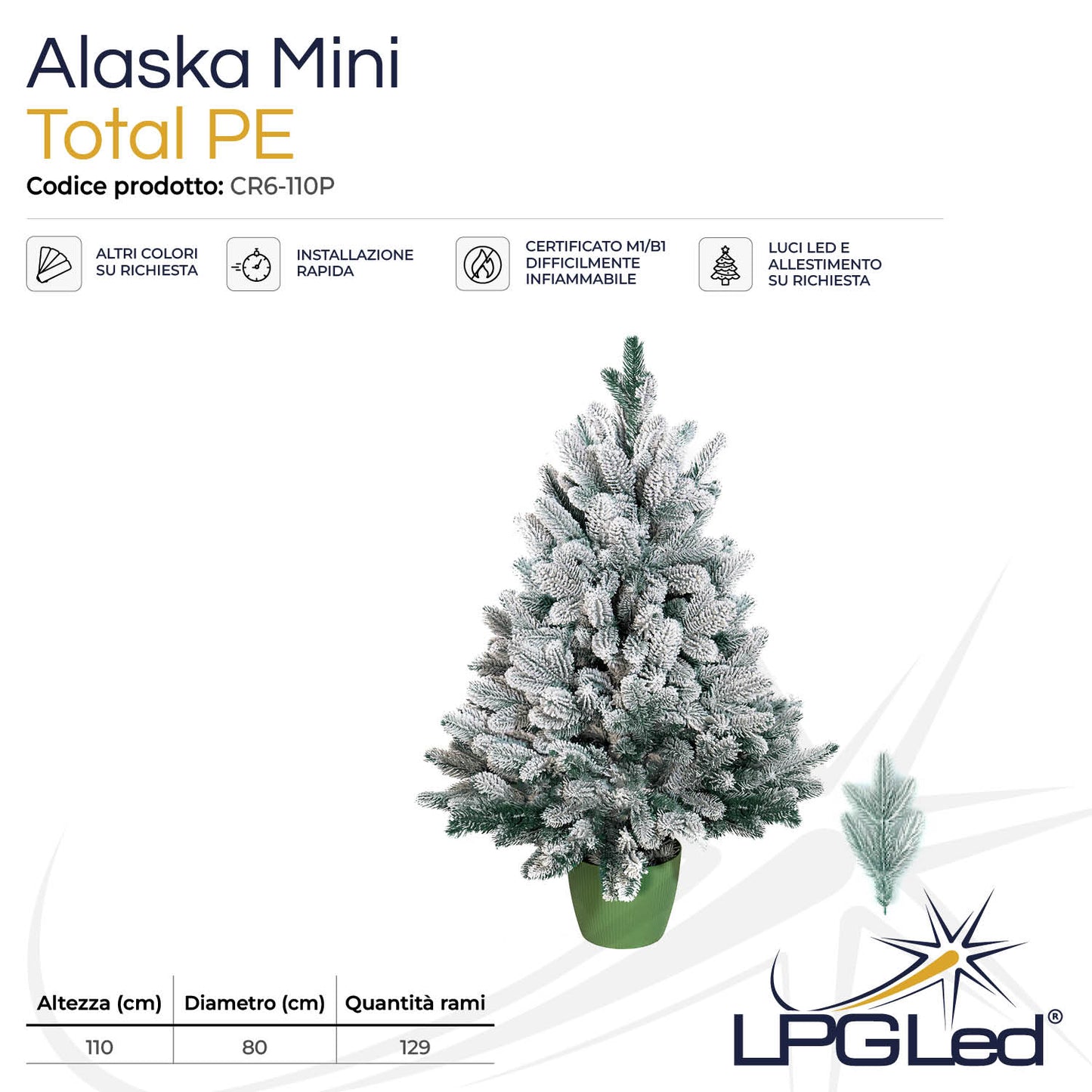 Albero di Natale innevato TOTAL PE | ALASKA MINI | altezza 110cm - diametro 80cm - rami 128