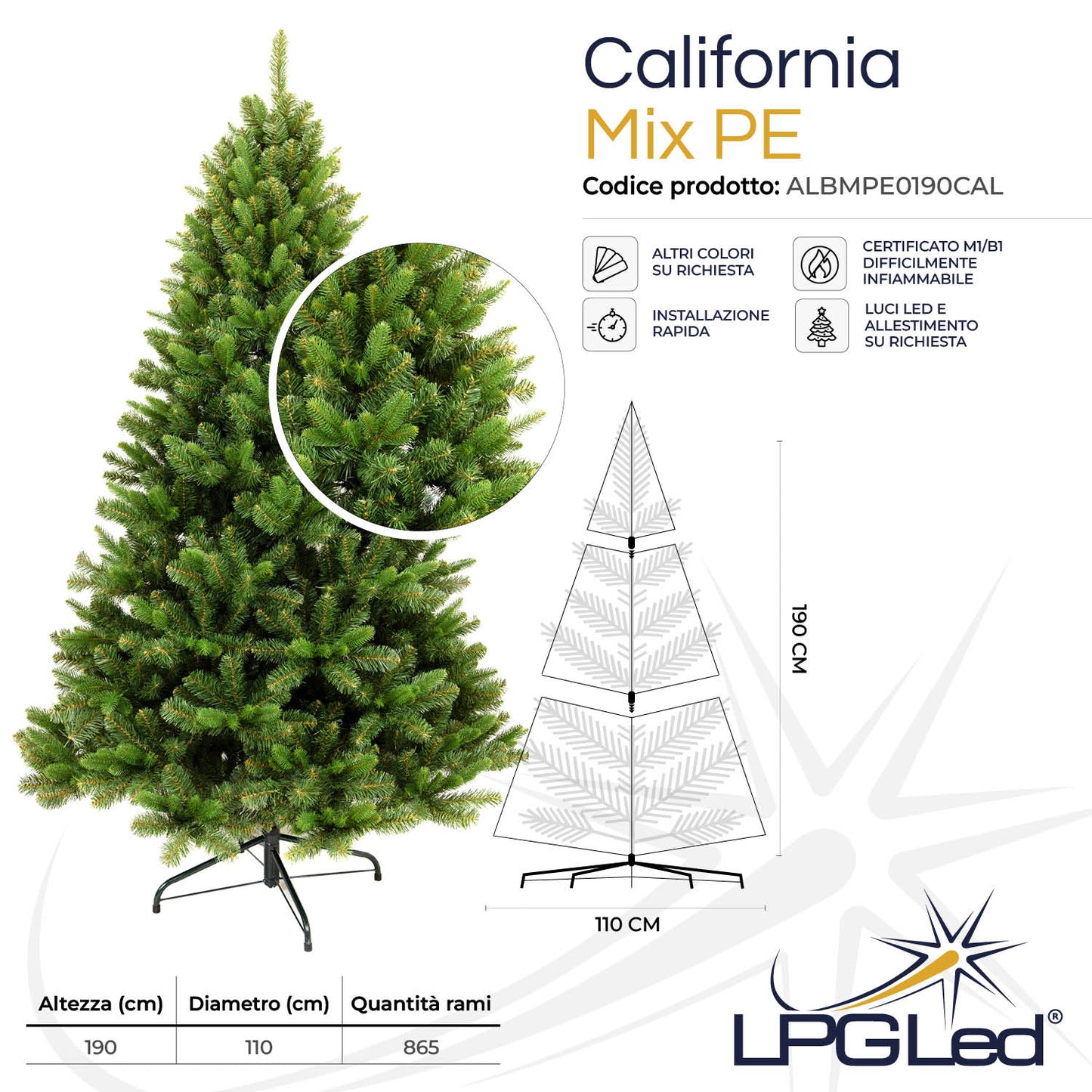 Albero di Natale artificiale MIX PE | CALIFORNIA | da 190cm | rami 865