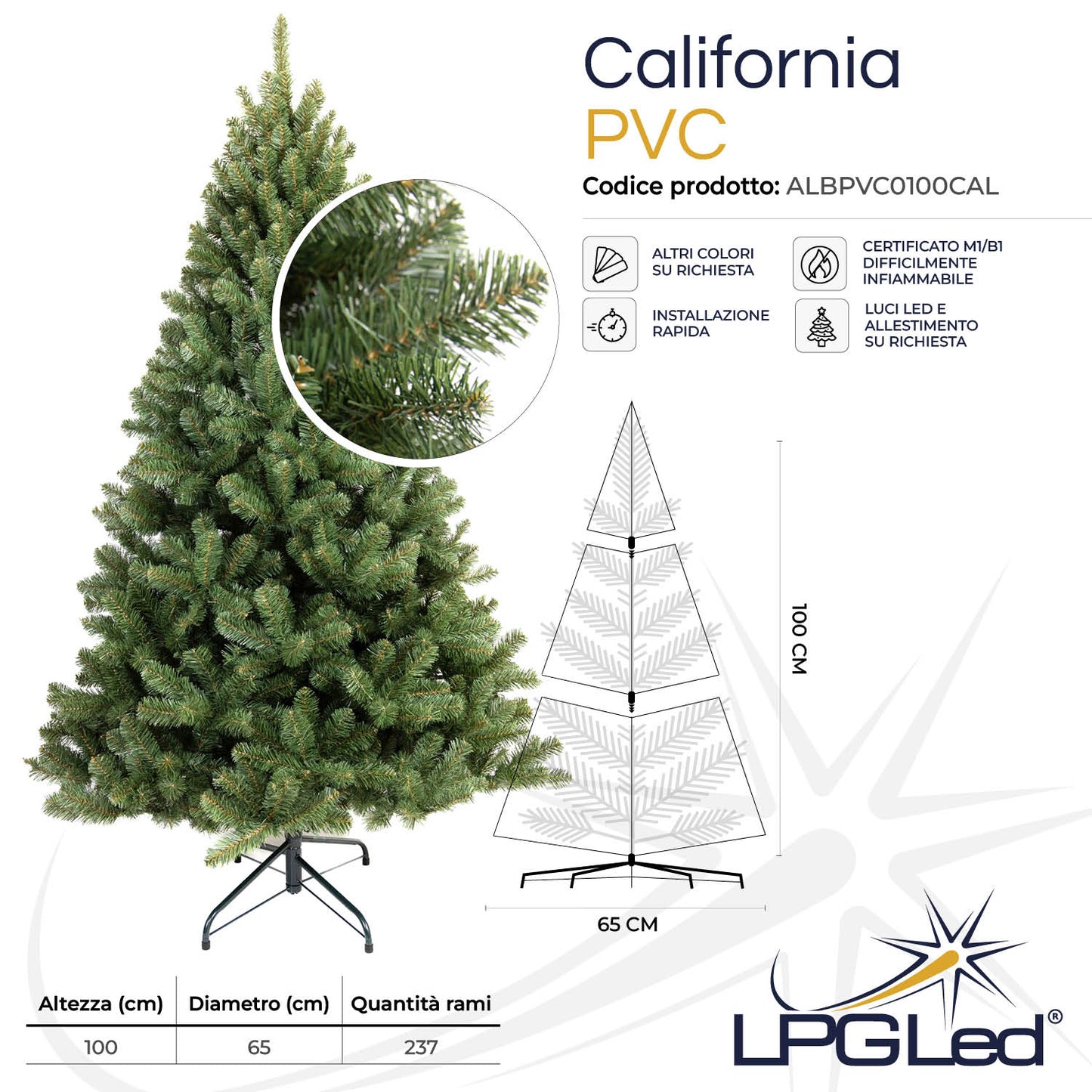 Albero di Natale artificiale PVC | CALIFORNIA | da 100cm | rami 237