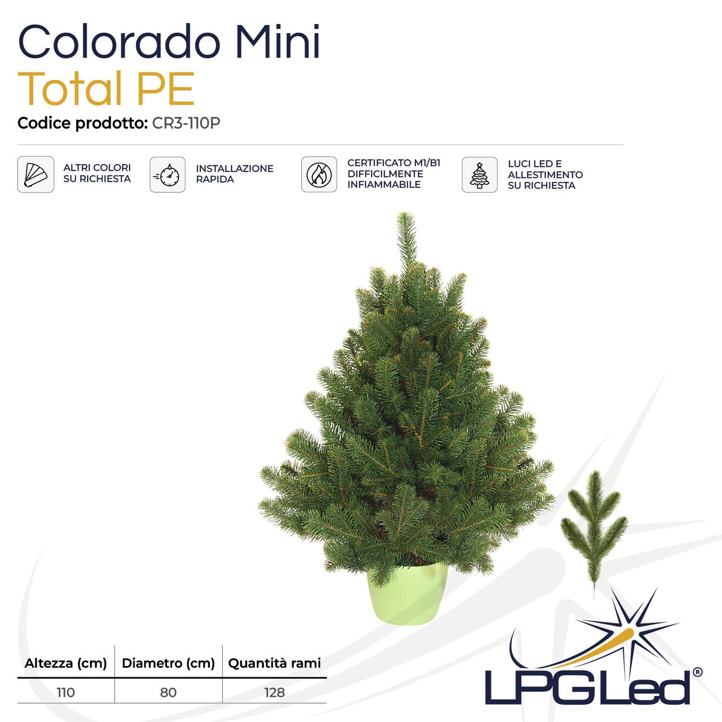 Albero di Natale artificiale TOTAL PE | COLORADO MINI | altezza 110cm - diametro 80cm - rami 128