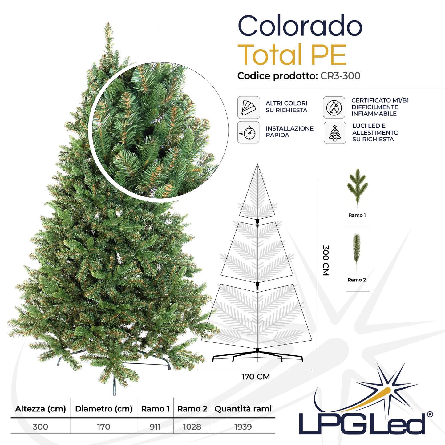 Albero di Natale artificiale TOTAL PE | COLORADO | altezza 300cm - diametro 170cm - rami 1.939
