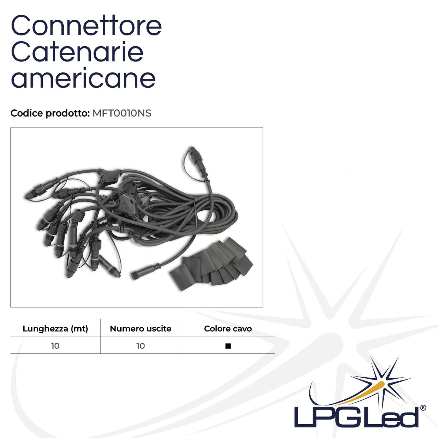 Connettore per catena luminosa americana luci led | 10m con 10 uscite