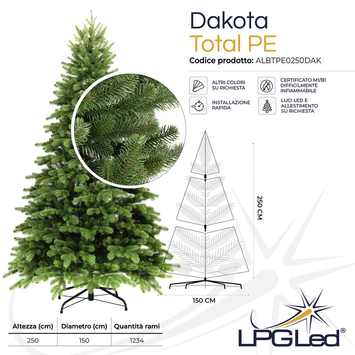 Albero di Natale artificiale TOTAL PE | DAKOTA | da 250cm | rami 1234