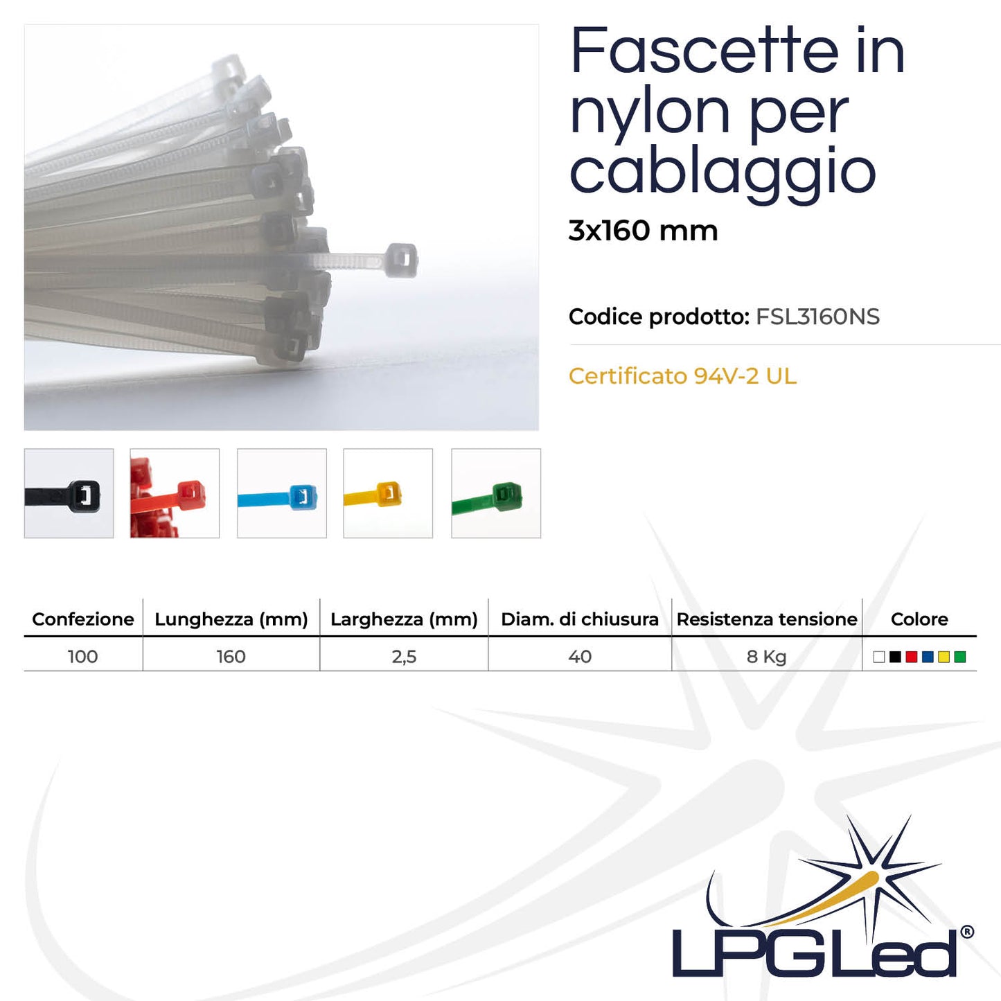 Fascette in nylon per cablaggio | 3x160mm | confezione da 100pz