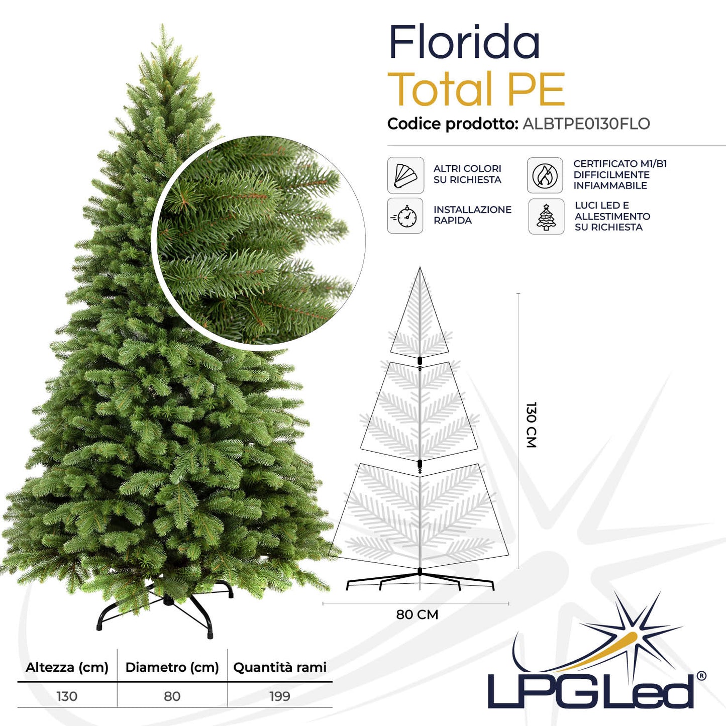 Albero di Natale artificiale TOTAL PE | FLORIDA | da 130cm | rami 199
