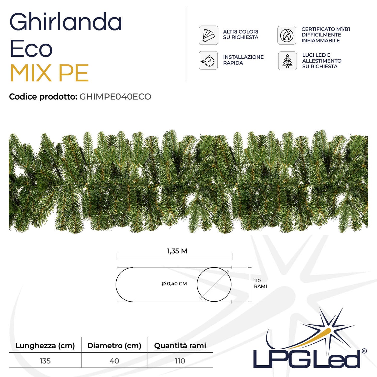 Artificial Christmas wreath MIX PE | ECO | from 135cm | diameter 40cm | 110 branches