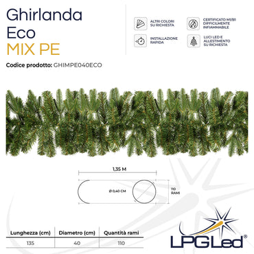 Ghirlanda di Natale artificiale MIX PE | ECO | da 135cm | diametro 40cm | rami 110