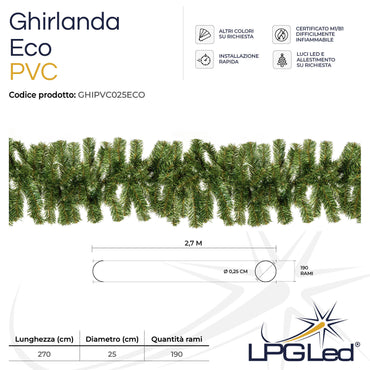 PVC Artificial Christmas Wreath | ECO | from 270cm | diameter 25cm | 190 branches