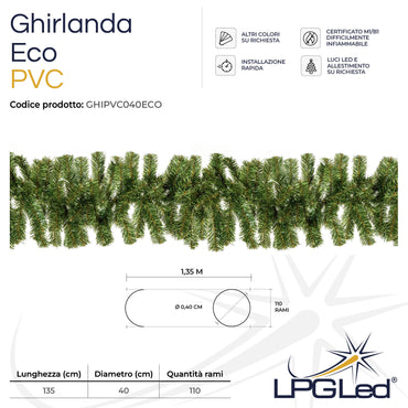 PVC Artificial Christmas Wreath | ECO | from 135cm | diameter 40cm | 110 branches