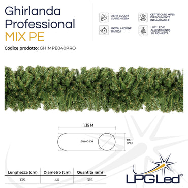 Artificial Christmas wreath MIX PE | PROFESSIONAL | from 135cm | diameter 40cm | branches 315