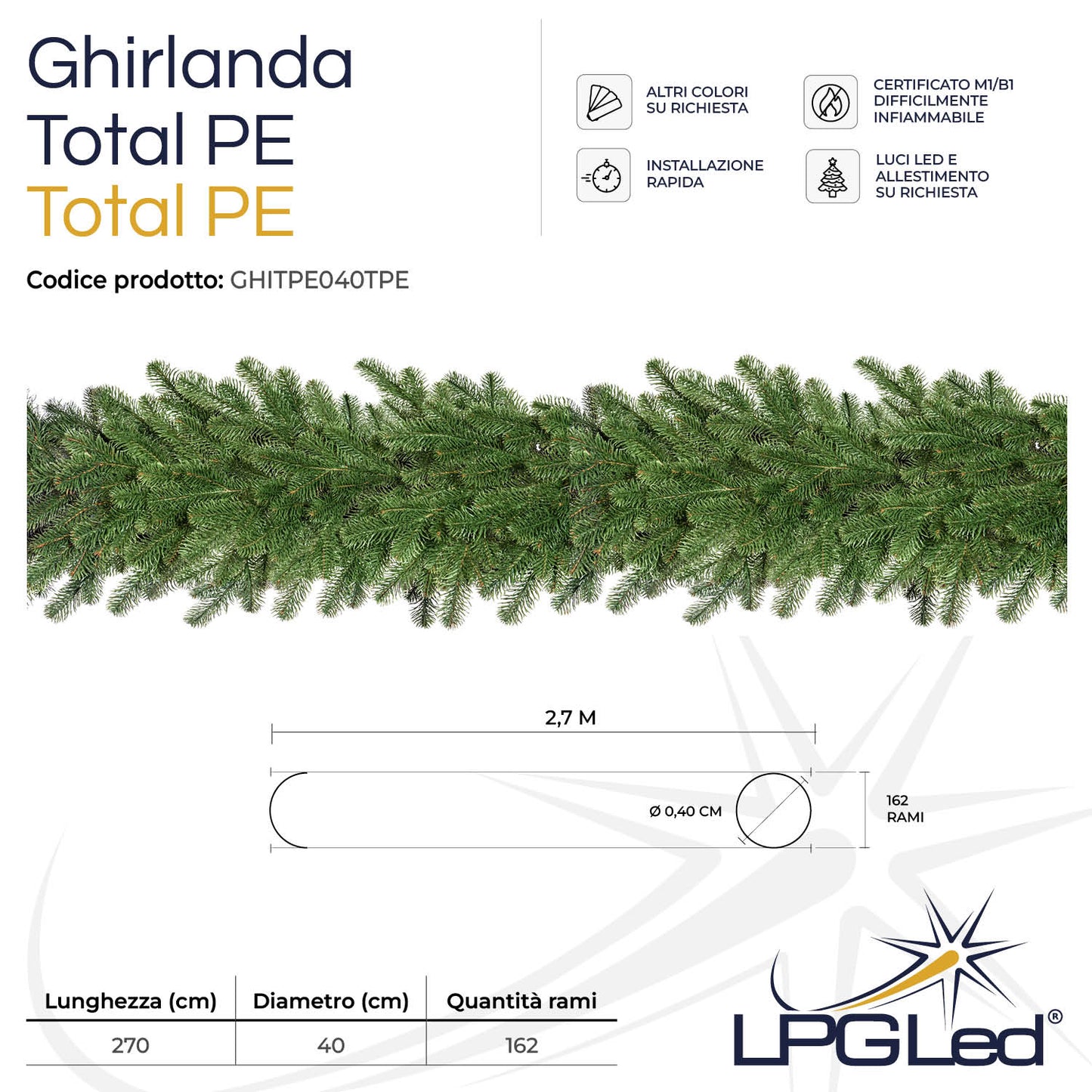 Artificial Christmas wreath TOTAL PE | from 270cm | diameter 40cm | branches 135