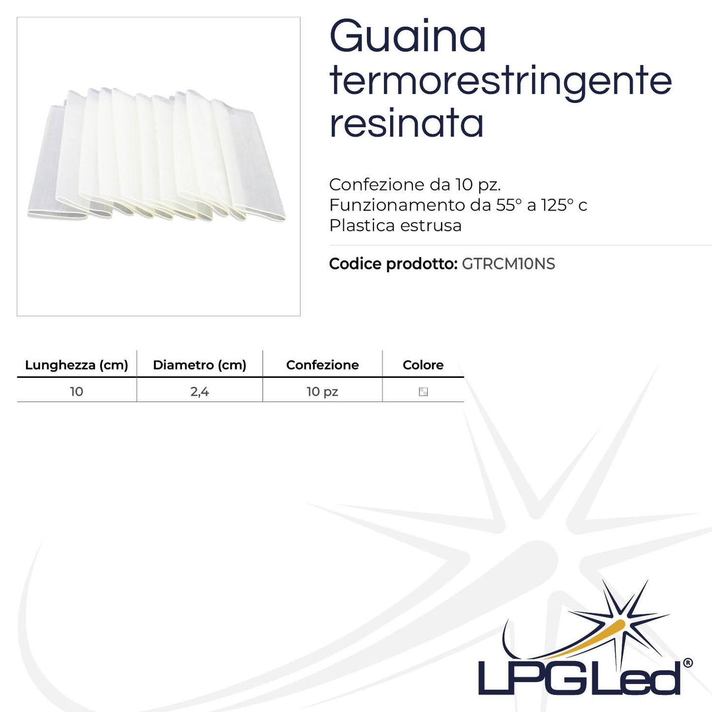 Guaina termorestringente resinata trasparente | 10x3,3cm | confezione da 10pz