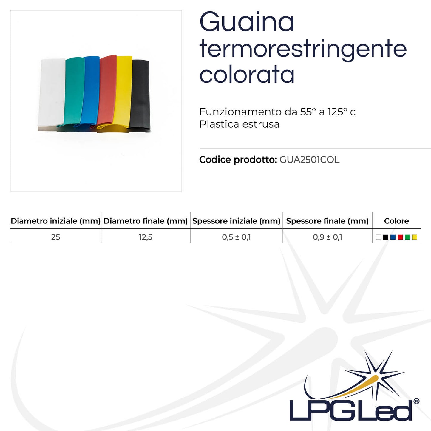Guaina termorestringente colorata da 25mm | rotolo da 50mt