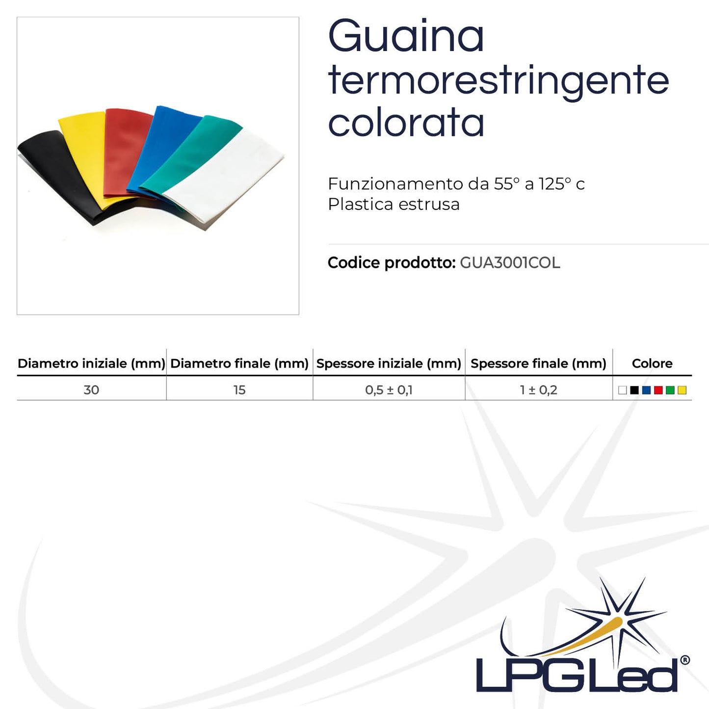 Guaina termorestringente colorata da 30mm | tubo da 1mt
