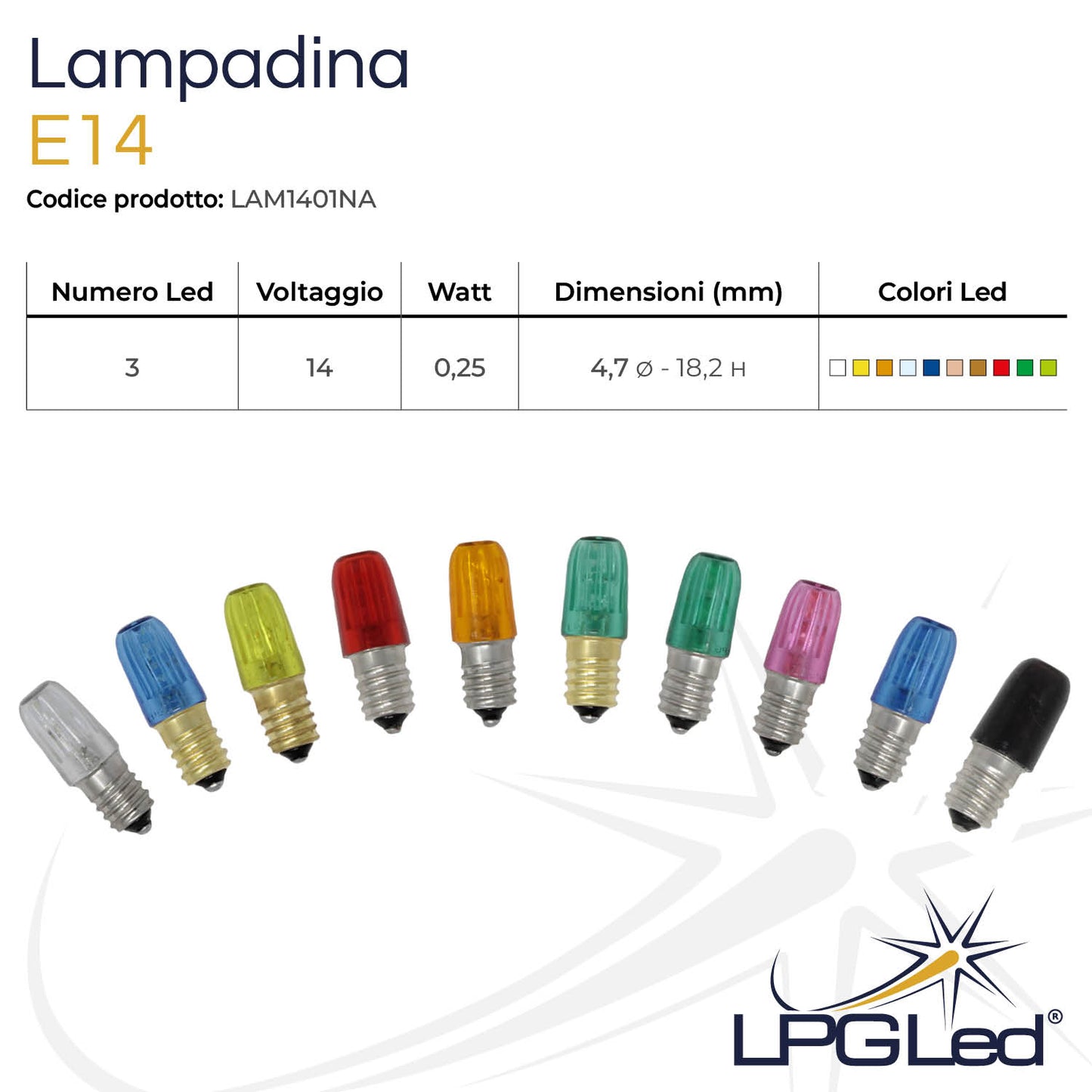 Lampadina E14 | 14V | 0,25W | confezione da 10pz