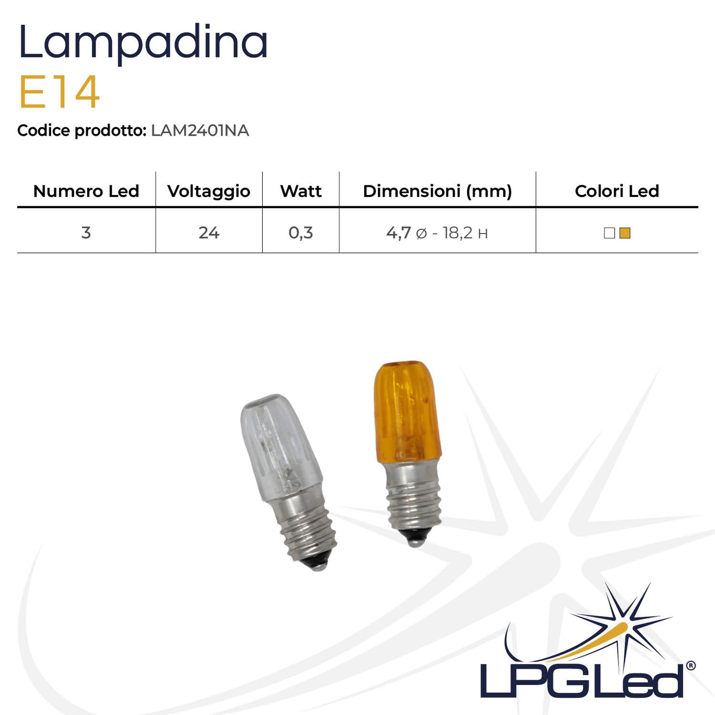 Lampadina E14 | 24V | 0,3W | confezione da 10pz