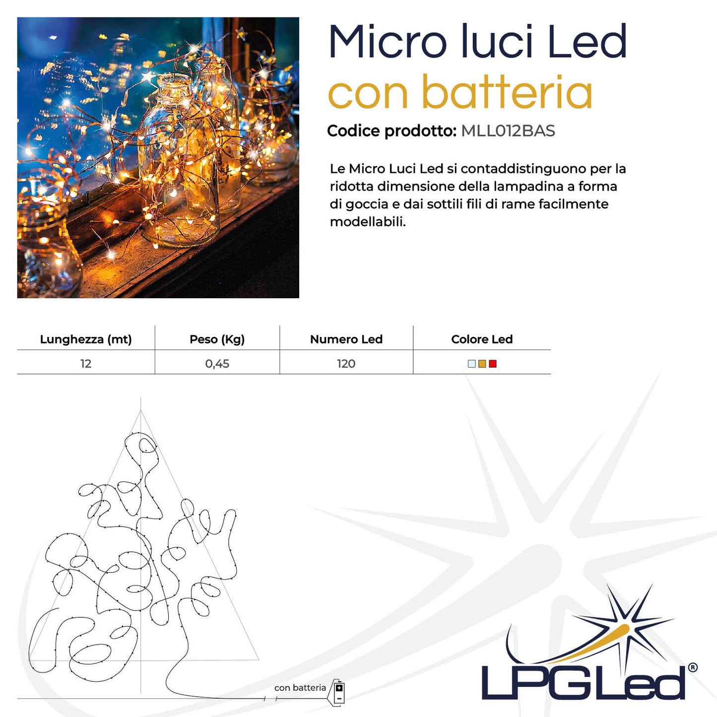 Micro luci led a batteria | decorazioni per interni | 120 luci | 12m