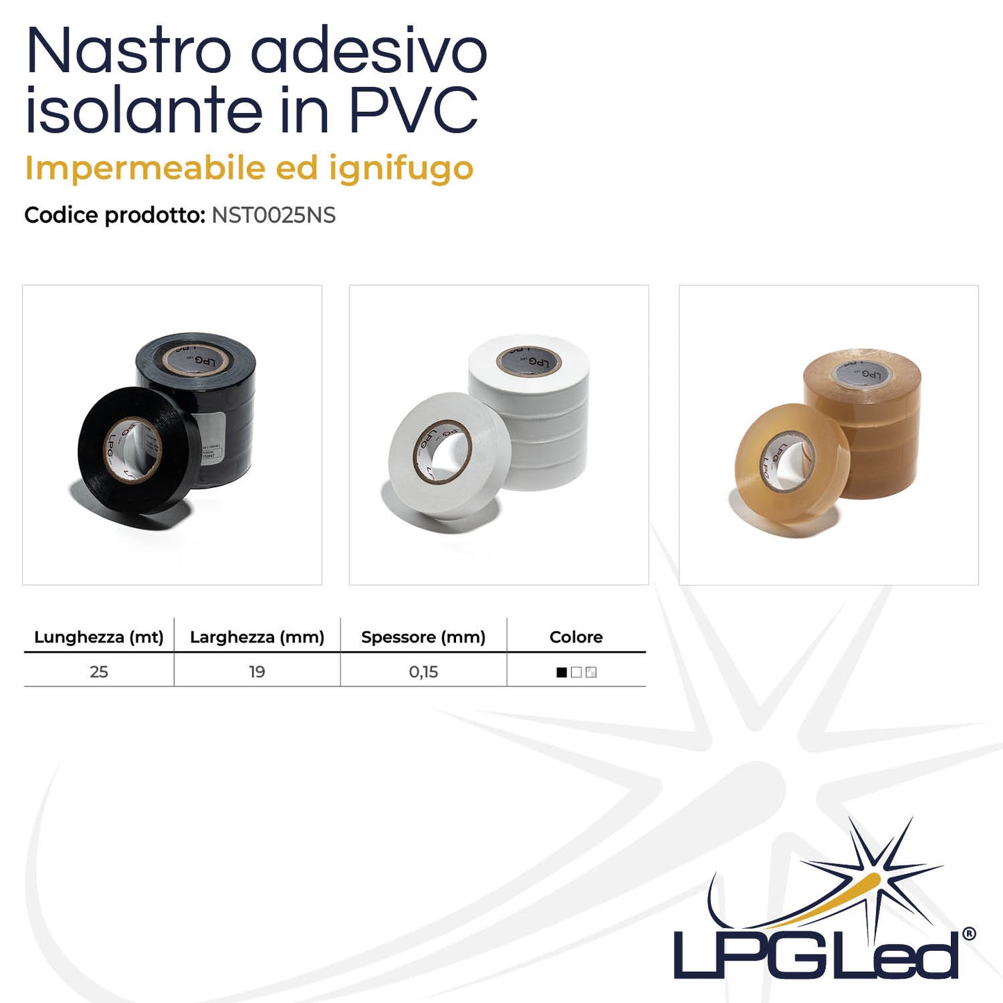 Nastro isolante elettrico | 19mm in PVC | 4 pz | 100mt | impermeabile ed ignifugo