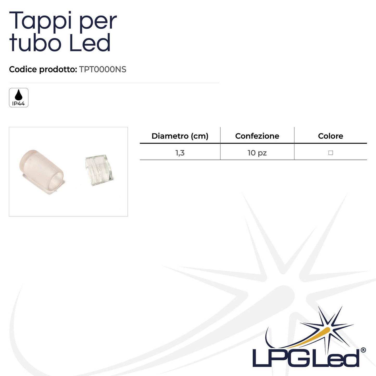 Tappi per tubo led | IP44 | confezione da 10pz