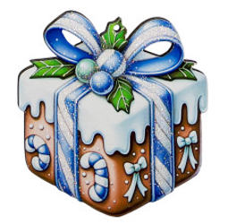 Pacchetto Regalo di Natale, Ornamento di Natale in Legno con fiocco, colore Blu – decorazioni per albero di Natale Merry Worlds, foto 2