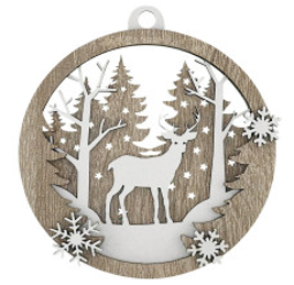 Pendaglio Circolare in legno con Renna – ornamenti natalizi Merry Worlds