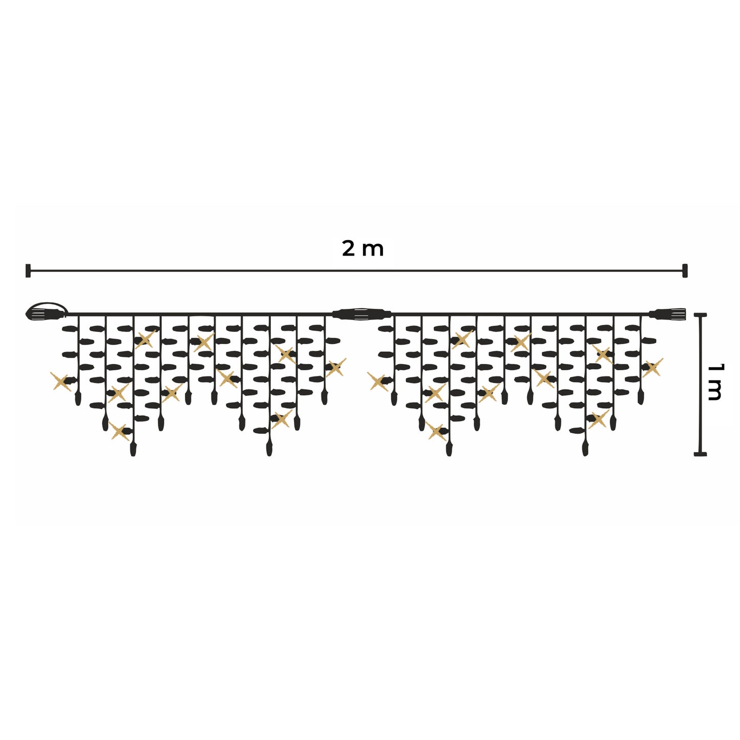 LED icicle curtain | 2x1m 230V with flash | white cable | stalactite with 152 LEDs (30 flashes)