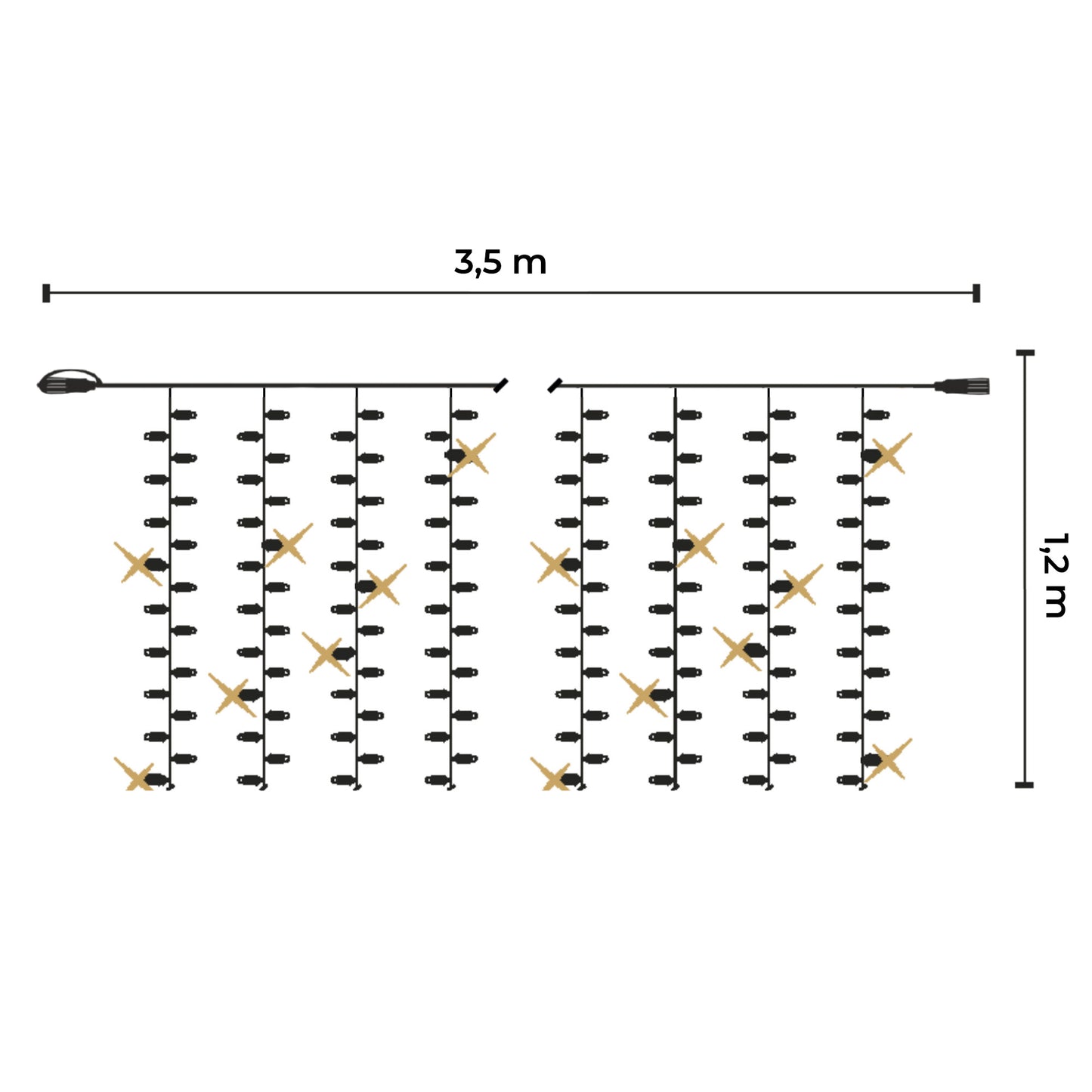 Tendina led | 3,5x1,2m 230V | cavo bianco | 276 led (46 flash)