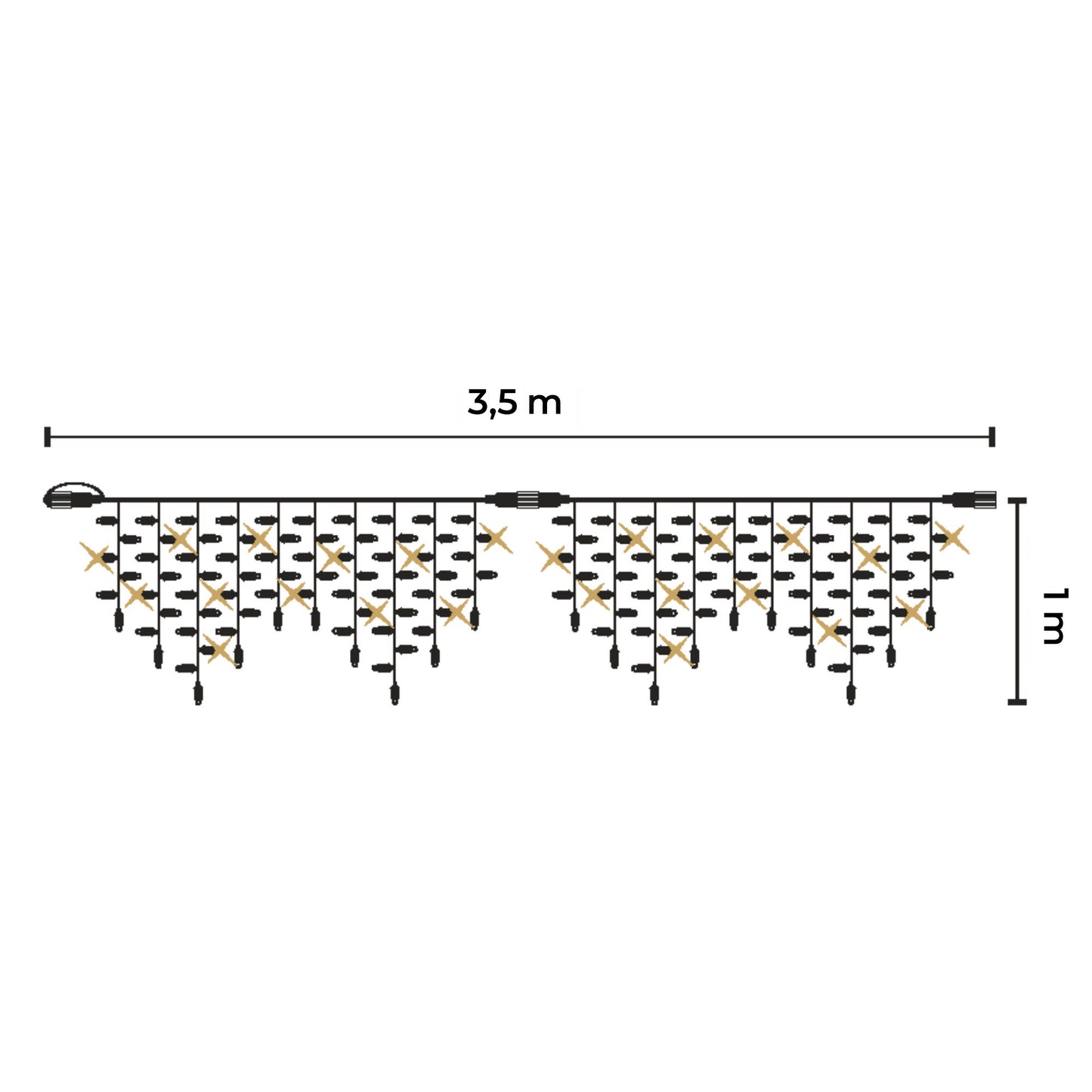 LED icicle curtain | 3.5x1m 230V with flash | white cable | stalactite with 266 LEDs (56 flashes)