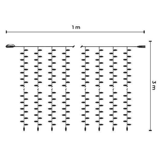Tendina led | 1X3m 230V | cavo bianco | 300 led