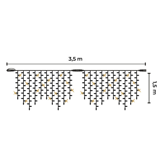 Tendina ghiacciolo led | 3,5x1,5m 230V con flash | cavo bianco | stalattite con 441 led (77 flash)