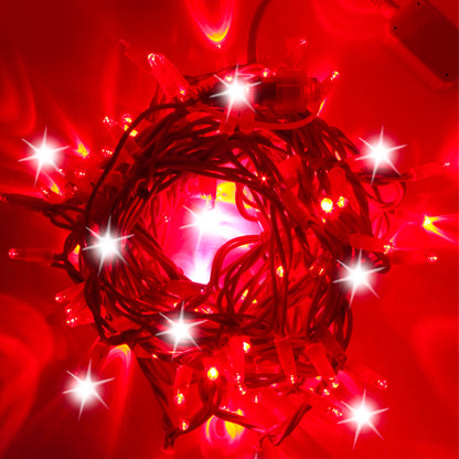 String 10m 230V with flash | red cable | 120 LED chain (20 flashes)