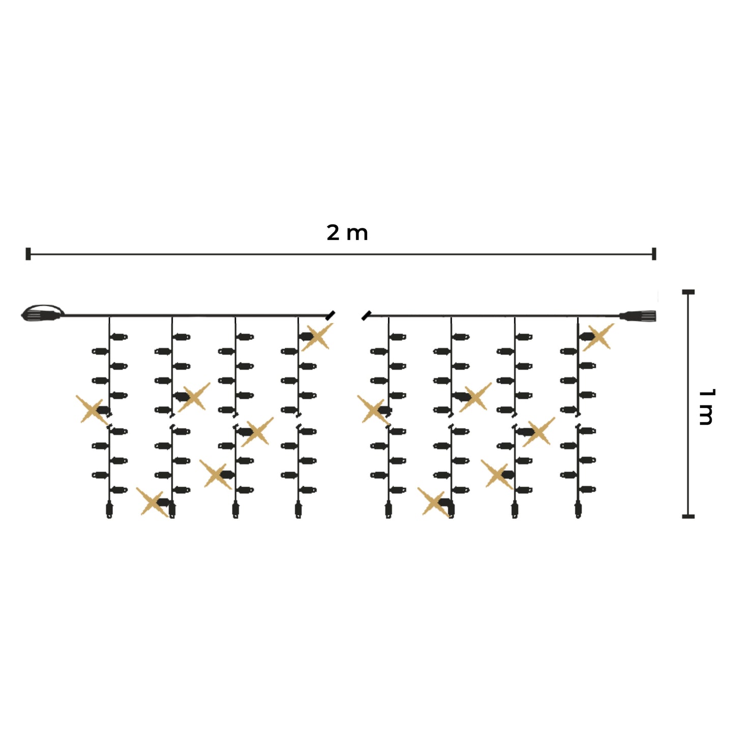 LED curtain | 2x1m 230V | white cable | 200 LEDs (40 flashes)