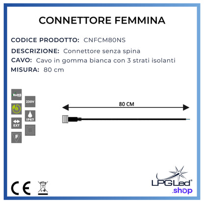 Connettore femmina per luci led | 80cm | IP67