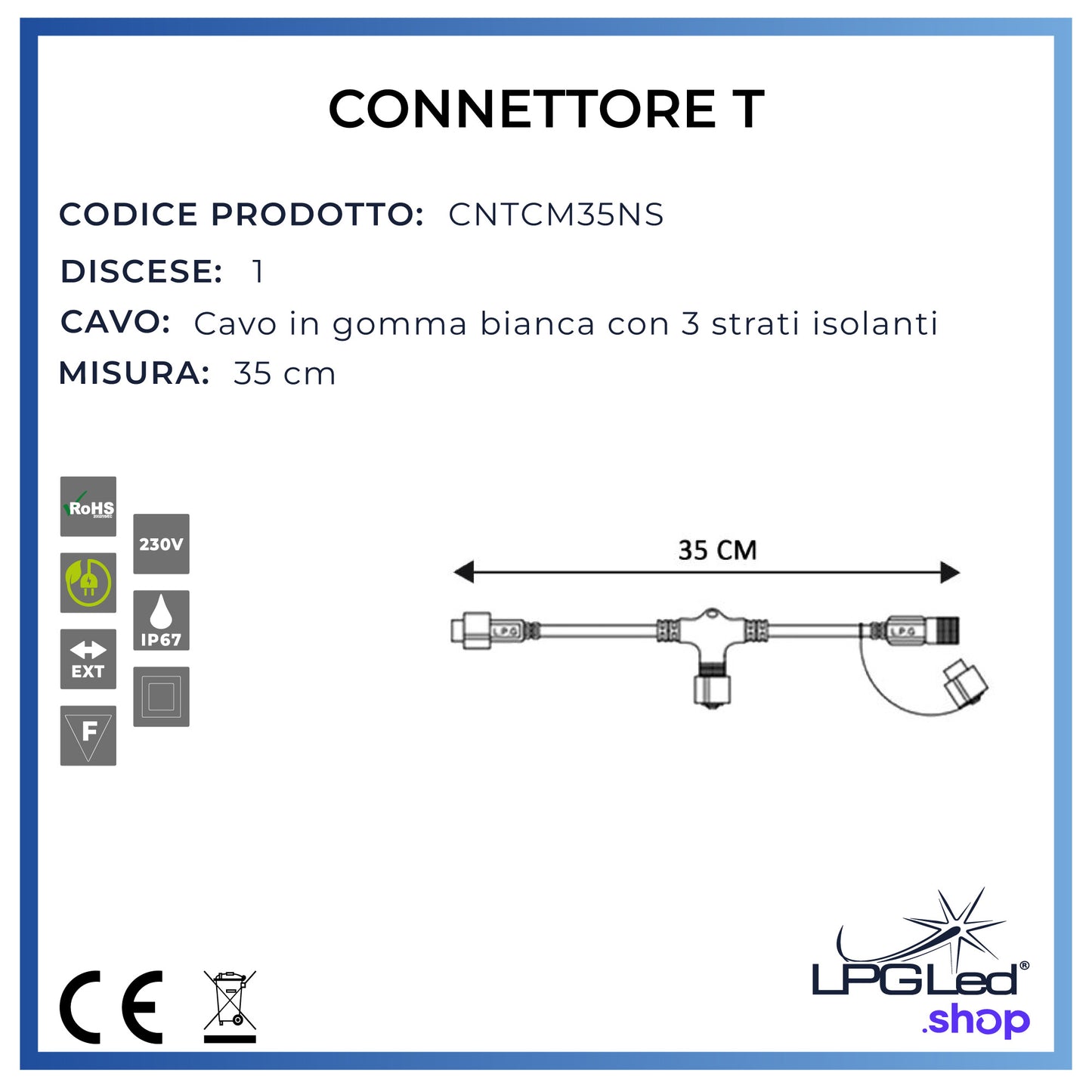 T-connector for LED lights | 35cm | 1 descent | IP67