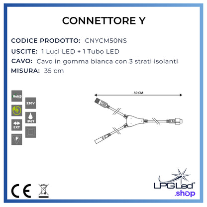 Connettore a Y per luci e tubo led | 50cm | 1 uscita luci e 1 uscita tubo | IP67