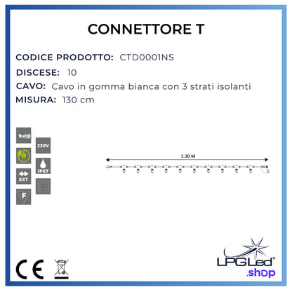 T-connector for LED lights | 130cm | 10 descents | IP67