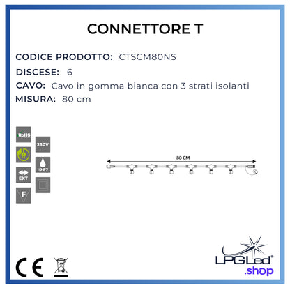 Connettore a T per luci led | 80cm | 6 discese | IP67