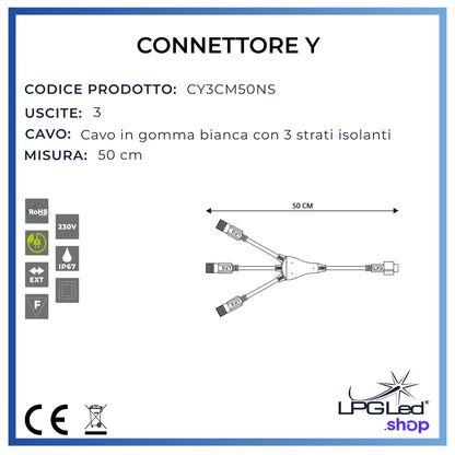 Connettore a Y per luci led | 50cm | con 3 uscite | IP67