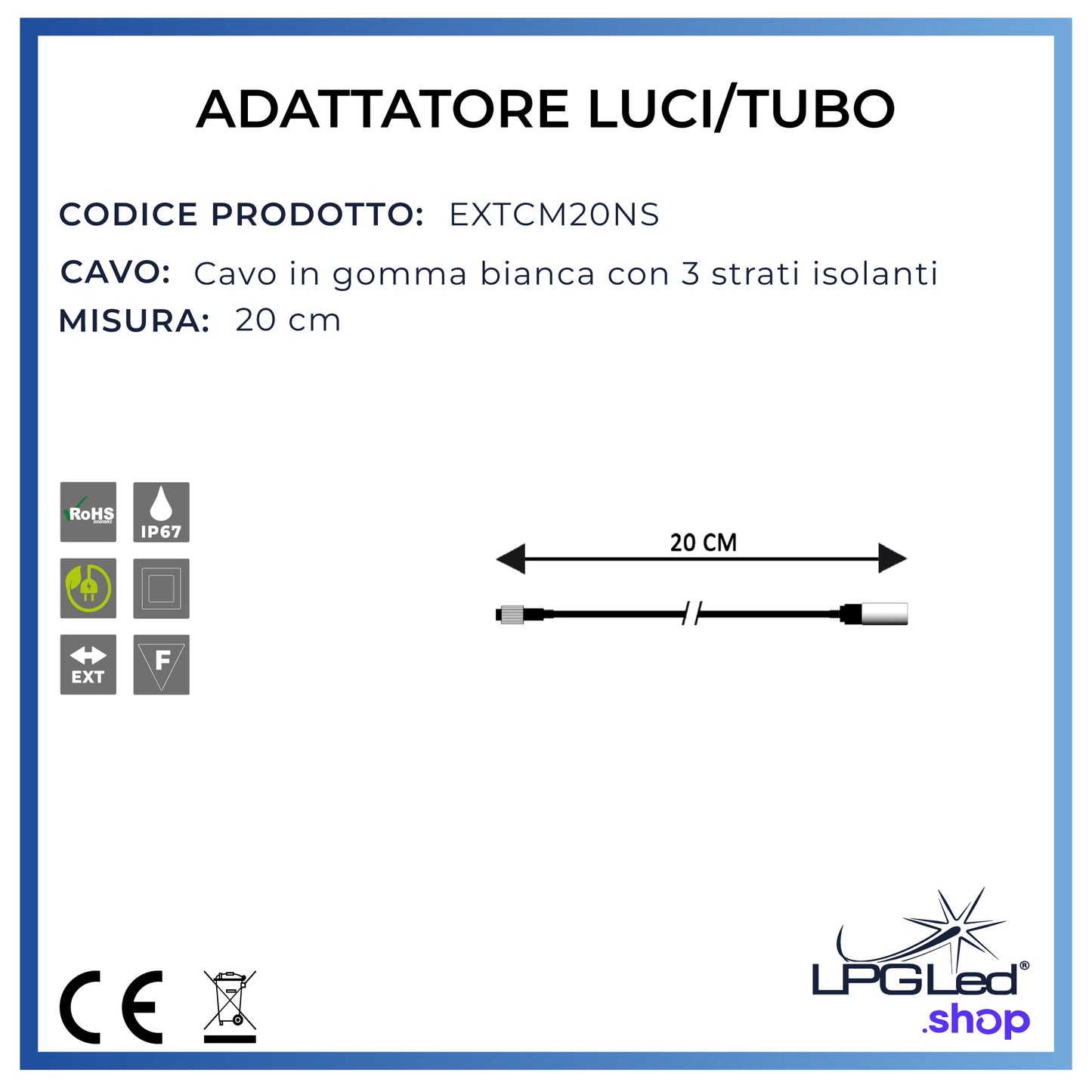 Adapter for LED string and tube | 20cm | IP67