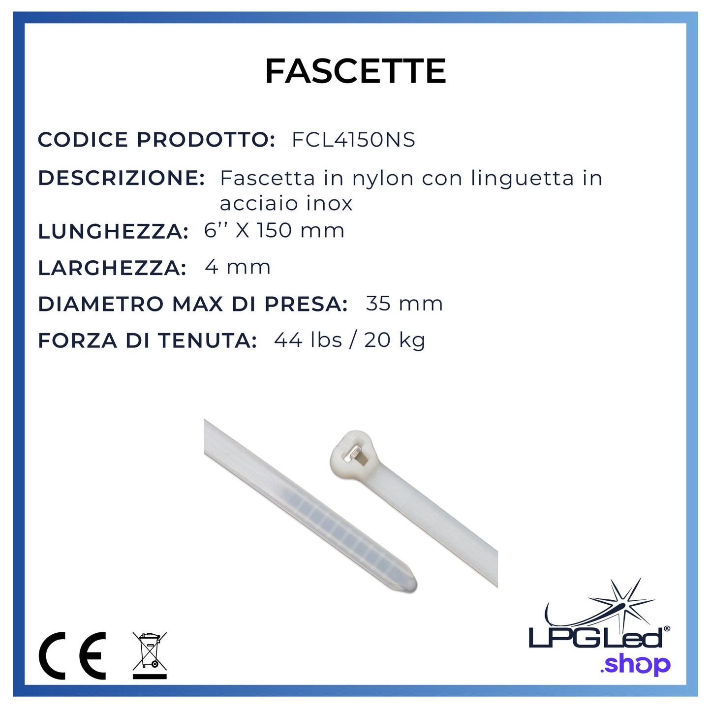 Fascette in nylon per cablaggio | linguetta in acciaio inox | 4X150mm | confezione da 100pz