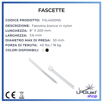 Fascette in nylon per cablaggio | 4x200mm | confezione da 100pz