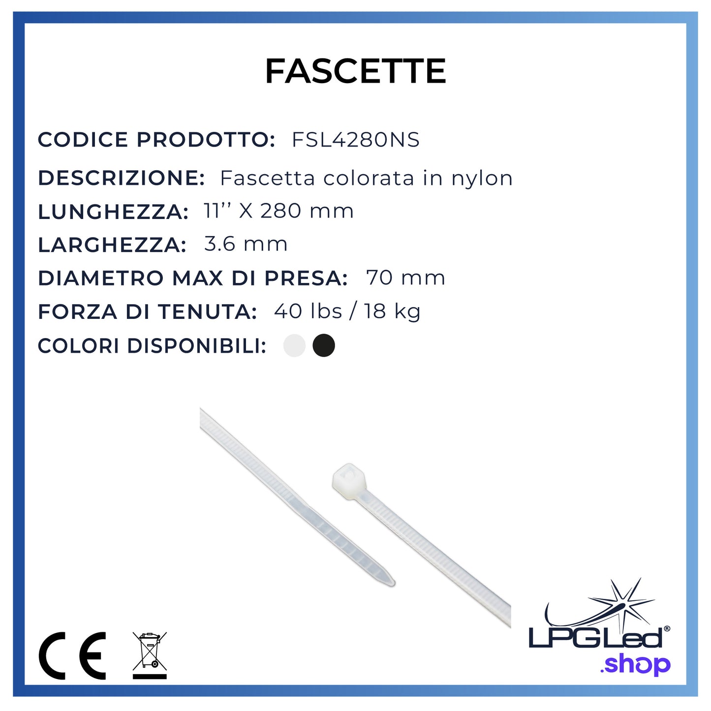 Fascette in nylon per cablaggio | 4x280mm | confezione da 100pz