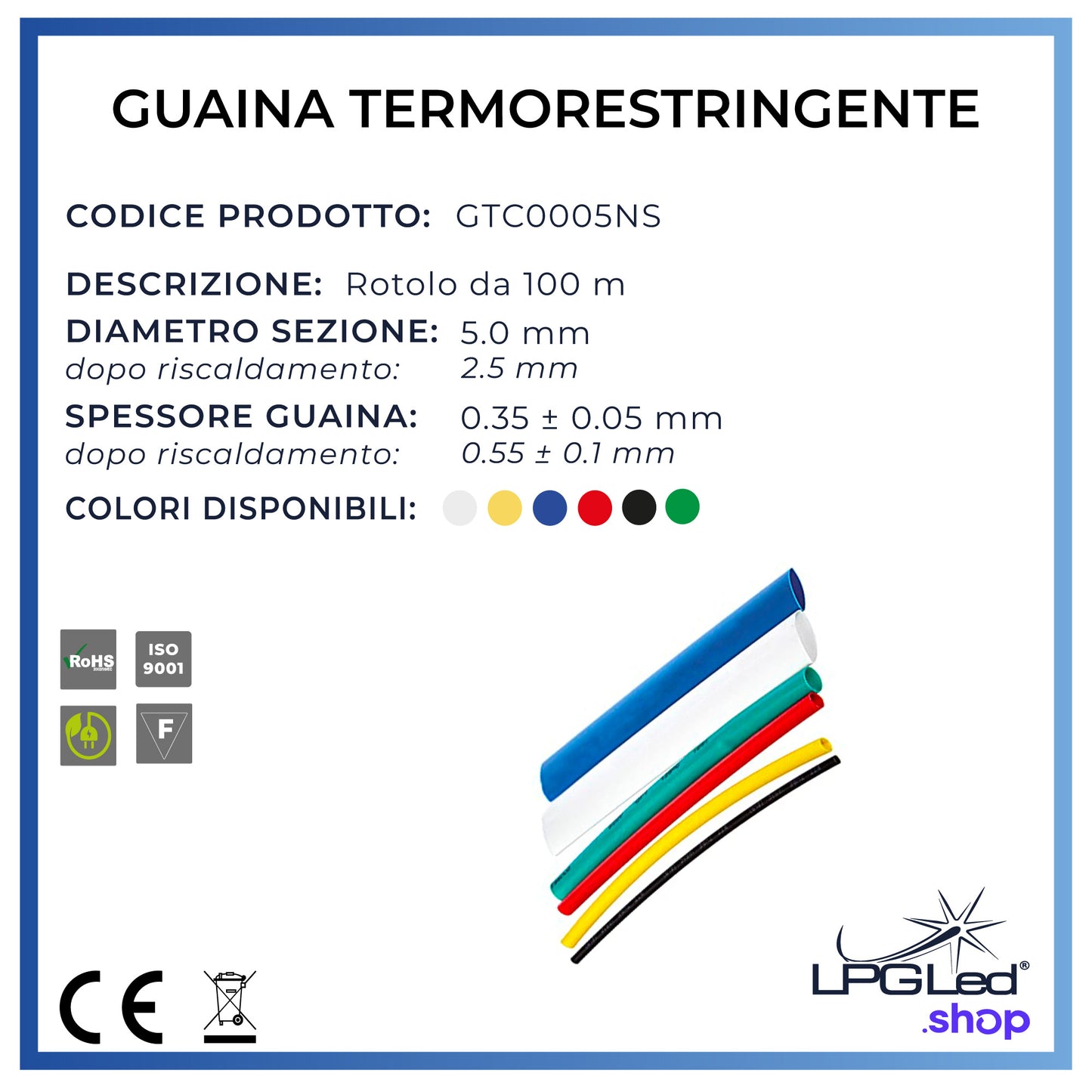 Guaina termorestringente colorata da 5mm | rotolo da 100mt