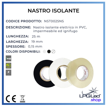 Nastro isolante elettrico | 19mm in PVC | 25mt | impermeabile ed ignifugo