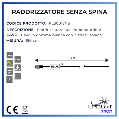 Raddrizzatore per luci led | bianco senza spina 1,5m | IP67