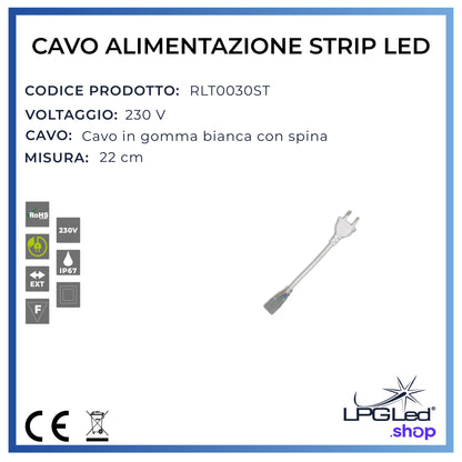 Cavo di alimentazione per striscia strip led | 22cm | con spina | IP65