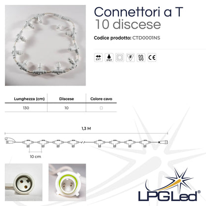 Connettore a T per luci led | 130cm | 10 discese | IP67