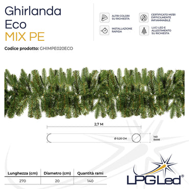 Ghirlanda di Natale artificiale MIX PE | ECO | da 270cm | diametro 20cm | rami 140